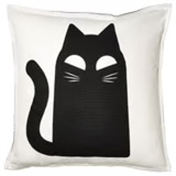 KUSTFYR Black Cat Flip Cover: Reversible Spooky Chic Cotton Cushion Cover 20x20 - Picture 1 of 2